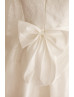Long Sleeves Taffeta Lace Big Bow Knee Length Flower Girl Dress